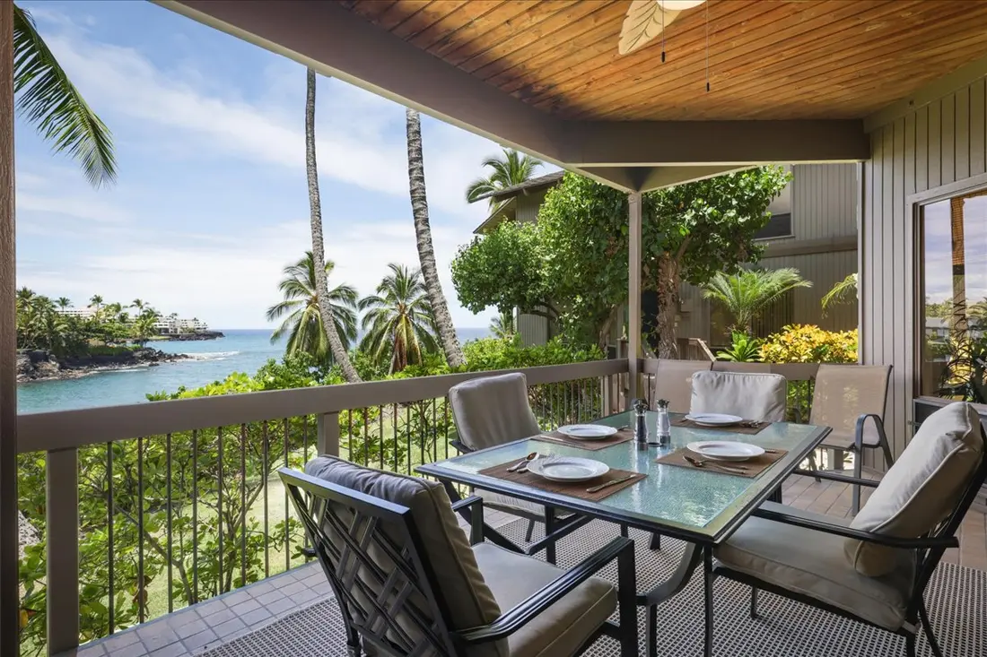 Outdoor dining table on the covered lanai